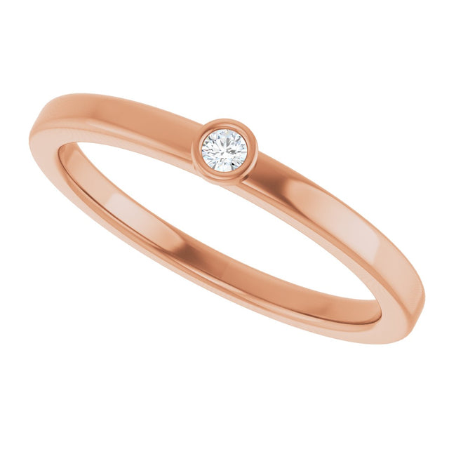 14K Gold Round Natural White Sapphire Bezel-Set Solitaire Ring - Rose Gold - view 10