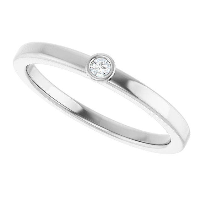 14K Gold Round Natural White Sapphire Bezel-Set Solitaire Ring - White Gold - view 10