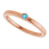 14K Gold Round Natural Aquamarine Bezel-Set Solitaire Ring - Rose Gold - view 10