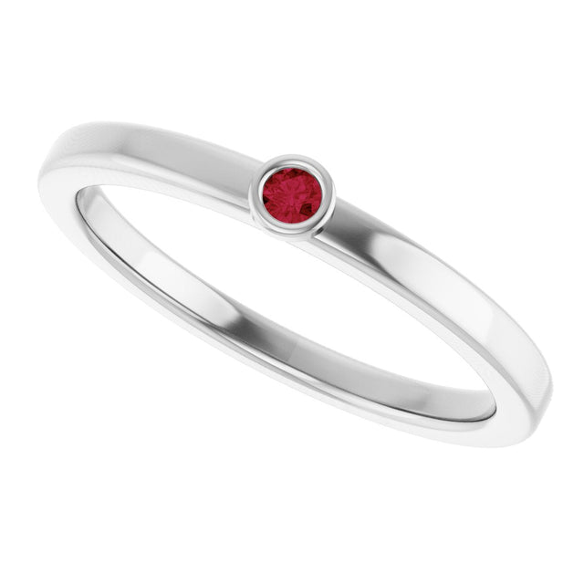 14K Gold Round Natural Ruby Bezel-Set Solitaire Ring - White Gold - view 10