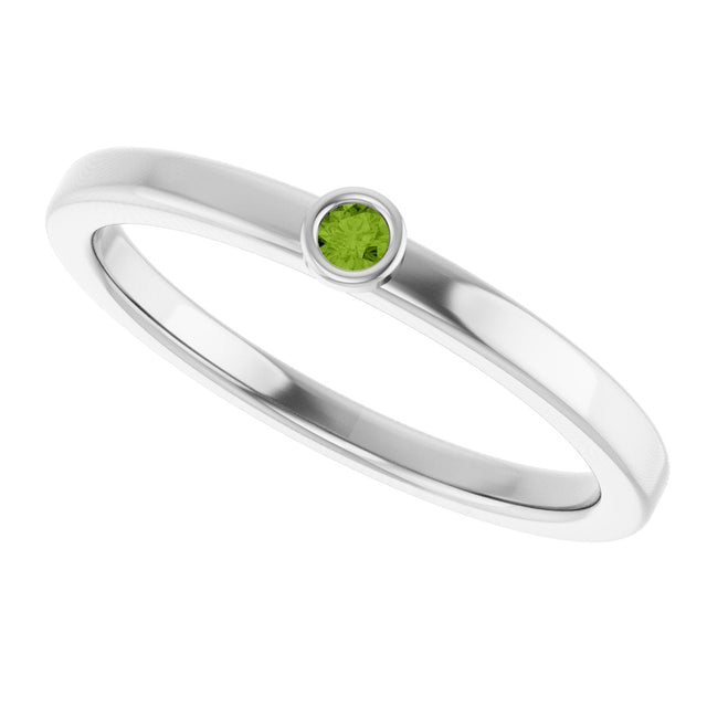 14K Gold Round Natural Peridot Bezel-Set Solitaire Ring - White Gold - view 10