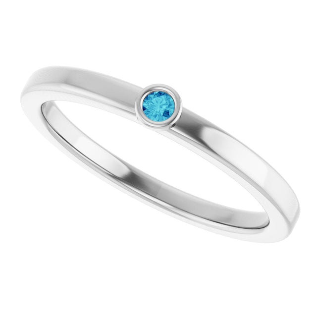 Platinum Round Natural Blue Zircon Bezel-Set Solitaire Ring - view 10
