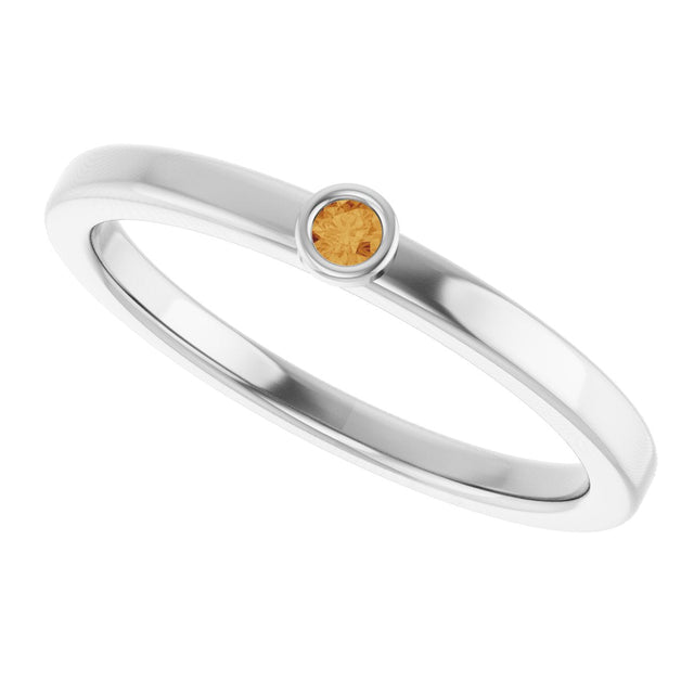 14K Gold Round Natural Citrine Bezel-Set Solitaire Ring - White Gold - view 10