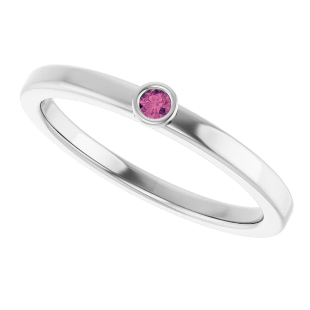Platinum Round Natural Pink Tourmaline Bezel-Set Solitaire Ring - view 10