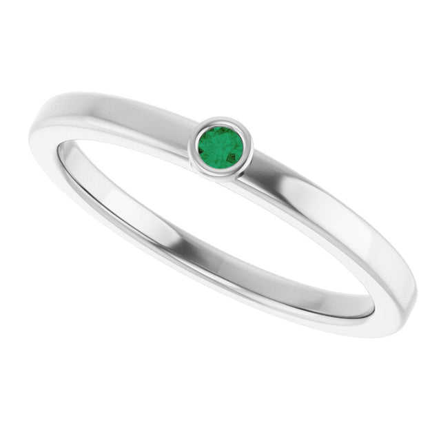 14K Gold Round Natural Emerald Bezel-Set Solitaire Ring - White Gold - view 10
