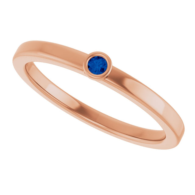 14K Gold Round Natural Blue Sapphire Bezel-Set Solitaire Ring - Rose Gold - view 10