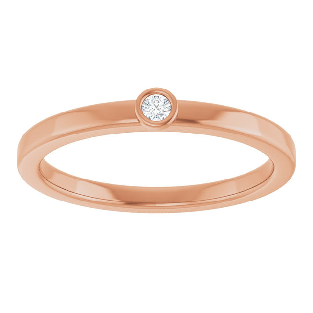 14K Gold Round Natural White Sapphire Bezel-Set Solitaire Ring - Rose Gold - view 8
