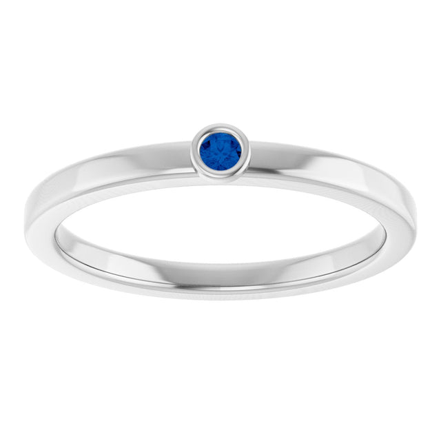14K Gold Round Lab-Grown Blue Sapphire Bezel-Set Solitaire Ring - White Gold - view 8