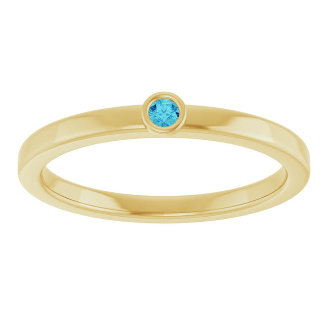 14K Gold Round Natural Blue Zircon Bezel-Set Solitaire Ring - Yellow Gold - view 8