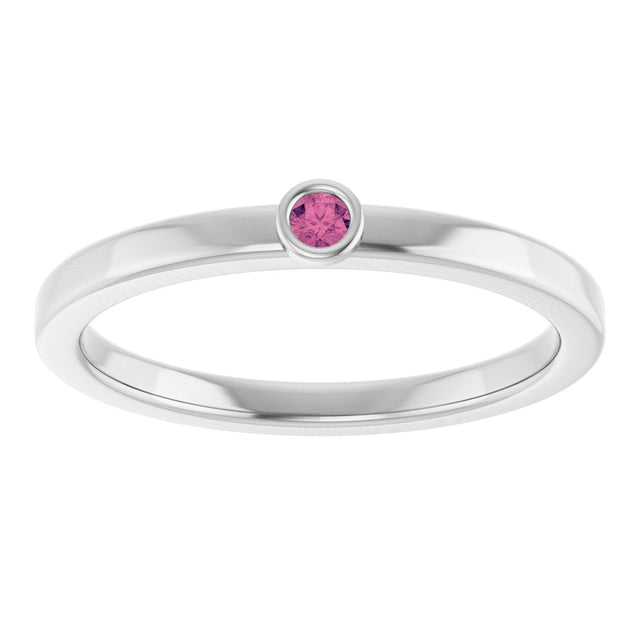 Platinum Round Natural Pink Tourmaline Bezel-Set Solitaire Ring - view 8