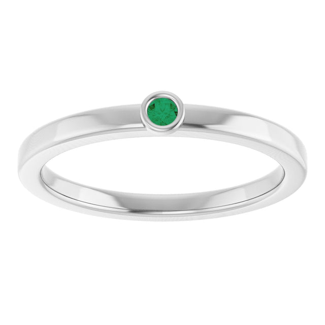 14K Gold Round Natural Emerald Bezel-Set Solitaire Ring - White Gold - view 8