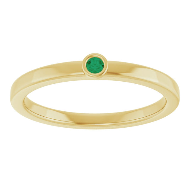 14K Gold Round Natural Emerald Bezel-Set Solitaire Ring - Yellow Gold - view 8