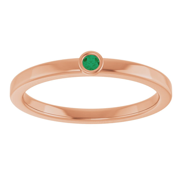 14K Gold Round Lab-Grown Emerald Bezel-Set Solitaire Ring - Rose Gold - view 8