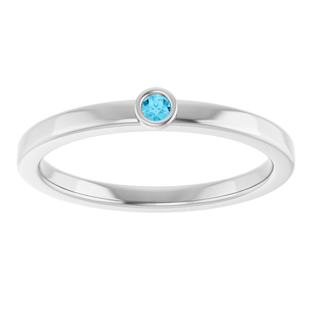 14K Gold Round Natural Aquamarine Bezel-Set Solitaire Ring - White Gold - view 8