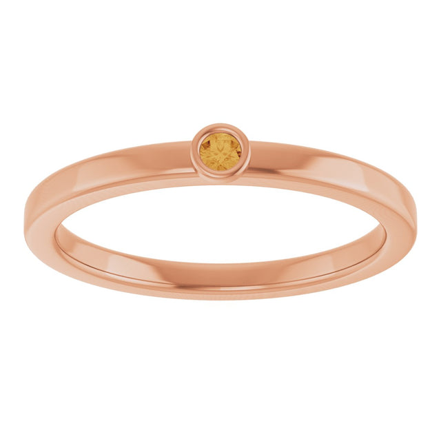 14K Gold Round Natural Citrine Bezel-Set Solitaire Ring - Rose Gold - view 8