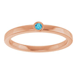 14K Gold Round Natural Blue Zircon Bezel-Set Solitaire Ring - Rose Gold - view 8
