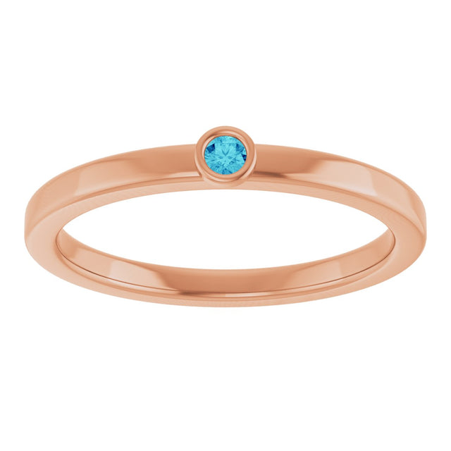 14K Gold Round Natural Blue Zircon Bezel-Set Solitaire Ring - Rose Gold - view 8