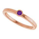 14K Gold Round Natural Amethyst Bezel-Set Solitaire Ring - Rose Gold - view 10