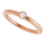 14K Gold Round Natural White Sapphire Bezel-Set Solitaire Ring - Rose Gold - view 10