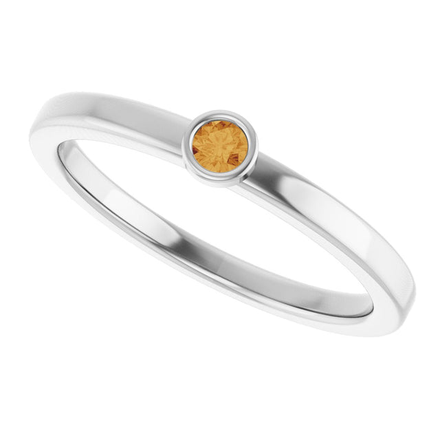 14K Gold Round Natural Citrine Bezel-Set Solitaire Ring - White Gold - view 10