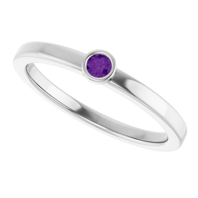 14K Gold Round Natural Amethyst Bezel-Set Solitaire Ring - White Gold - view 10