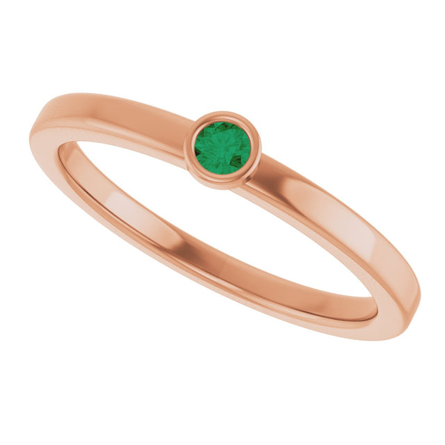 14K Gold Round Lab-Grown Emerald Bezel-Set Solitaire Ring - Rose Gold - view 10