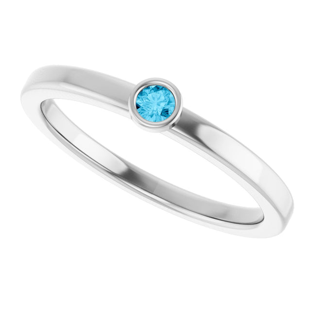 Platinum Round Natural Aquamarine Bezel-Set Solitaire Ring - view 10