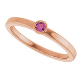 14K Gold Round Natural Pink Tourmaline Bezel-Set Solitaire Ring - Rose Gold - view 10