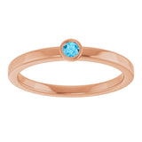 14K Gold Round Natural Aquamarine Bezel-Set Solitaire Ring - Rose Gold - view 8
