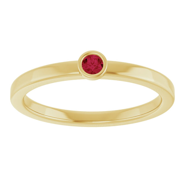 14K Gold Round Natural Ruby Bezel-Set Solitaire Ring - Yellow Gold - view 8