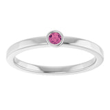 Platinum Round Natural Pink Tourmaline Bezel-Set Solitaire Ring - view 8