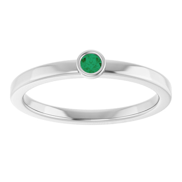 Platinum Round Natural Emerald Bezel-Set Solitaire Ring - view 8