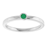 14K Gold Round Natural Emerald Bezel-Set Solitaire Ring - White Gold - view 8
