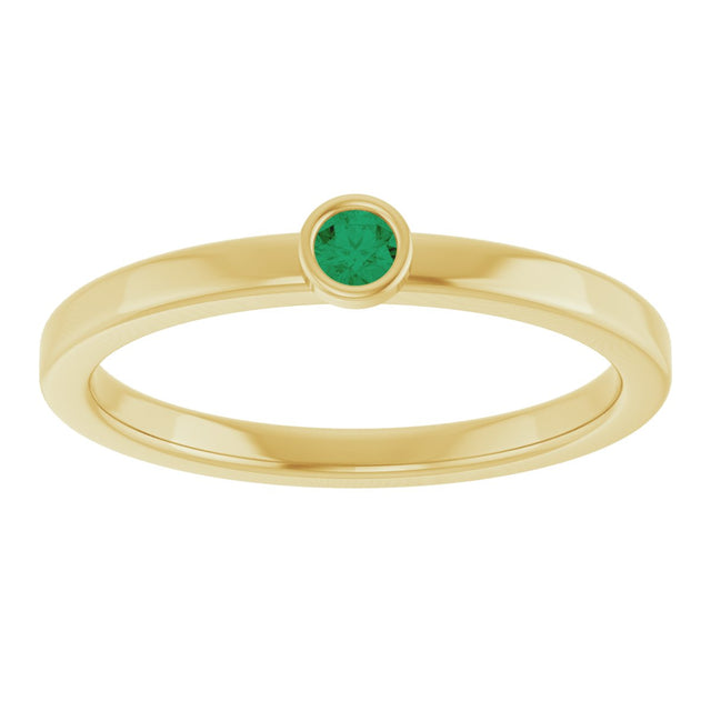 14K Gold Round Natural Emerald Bezel-Set Solitaire Ring - Yellow Gold - view 8
