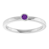 14K Gold Round Natural Amethyst Bezel-Set Solitaire Ring - White Gold - view 8
