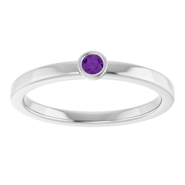 Platinum Round Natural Amethyst Bezel-Set Solitaire Ring - view 8