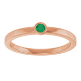 14K Gold Round Natural Emerald Bezel-Set Solitaire Ring - Rose Gold - view 8