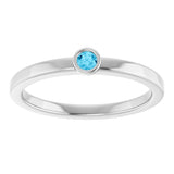 Platinum Round Natural Aquamarine Bezel-Set Solitaire Ring - view 8