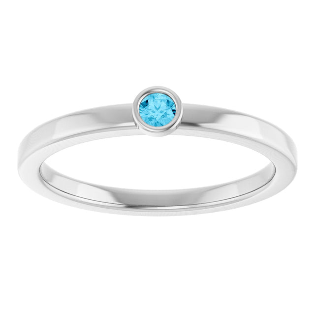 Platinum Round Natural Aquamarine Bezel-Set Solitaire Ring - view 8