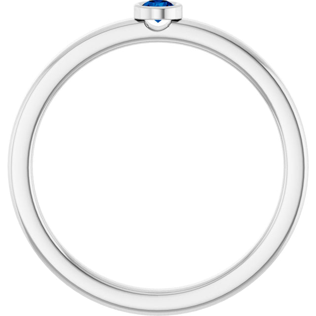 Platinum Round Lab-Grown Blue Sapphire Bezel-Set Solitaire Ring - view 7