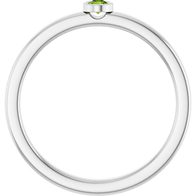 14K Gold Round Natural Peridot Bezel-Set Solitaire Ring - White Gold - view 7