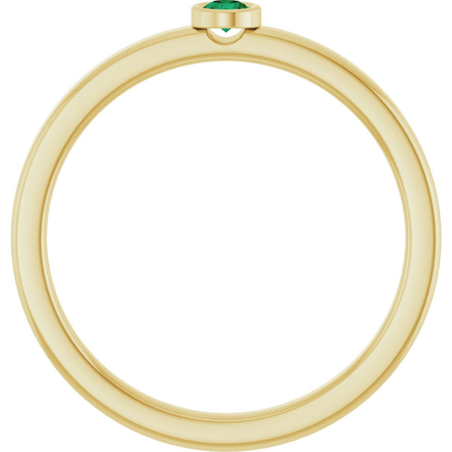 14K Gold Round Natural Emerald Bezel-Set Solitaire Ring - Yellow Gold - view 7