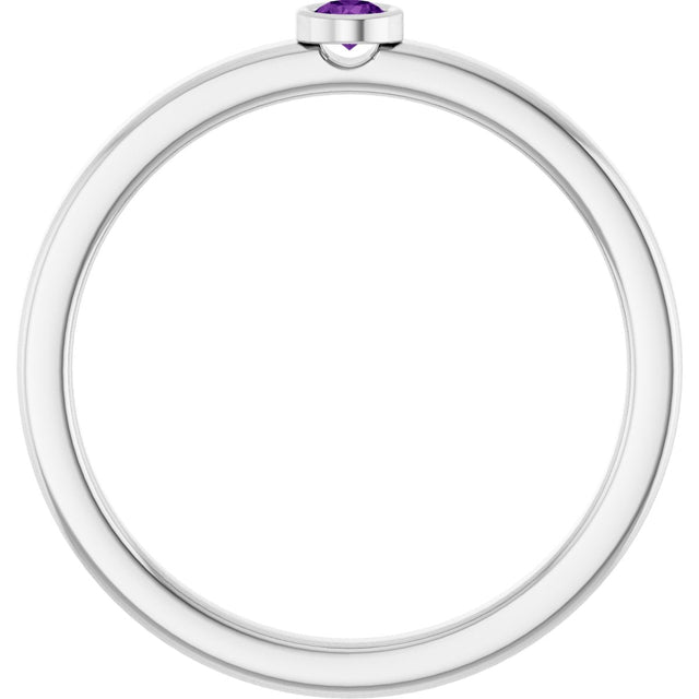 14K Gold Round Natural Amethyst Bezel-Set Solitaire Ring - White Gold - view 7