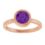 14K Gold Round Natural Amethyst Bezel-Set Solitaire Ring - Rose Gold - view 8