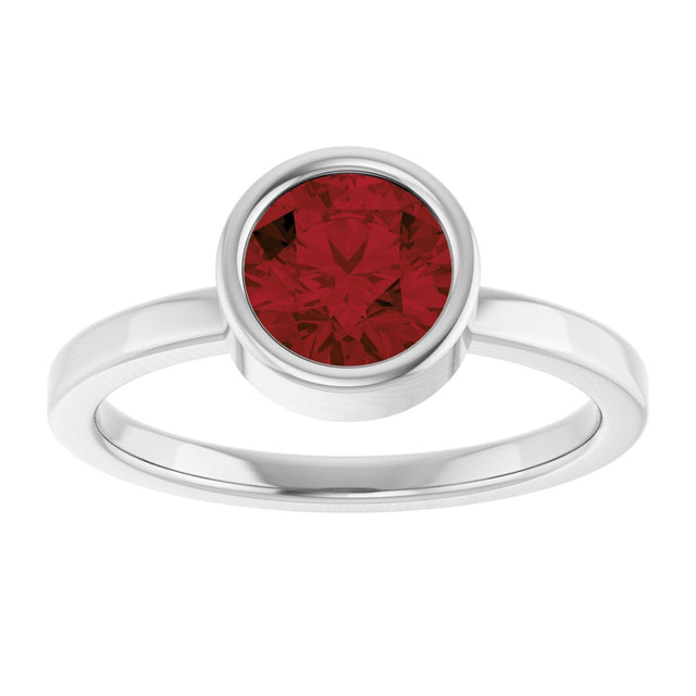 Platinum Round Natural Mozambique Garnet Bezel-Set Solitaire Ring - view 8