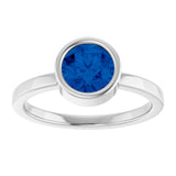 Platinum Round Natural Blue Sapphire Bezel-Set Solitaire Ring - view 8
