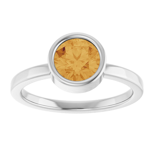 Platinum Round Natural Citrine Bezel-Set Solitaire Ring - view 8