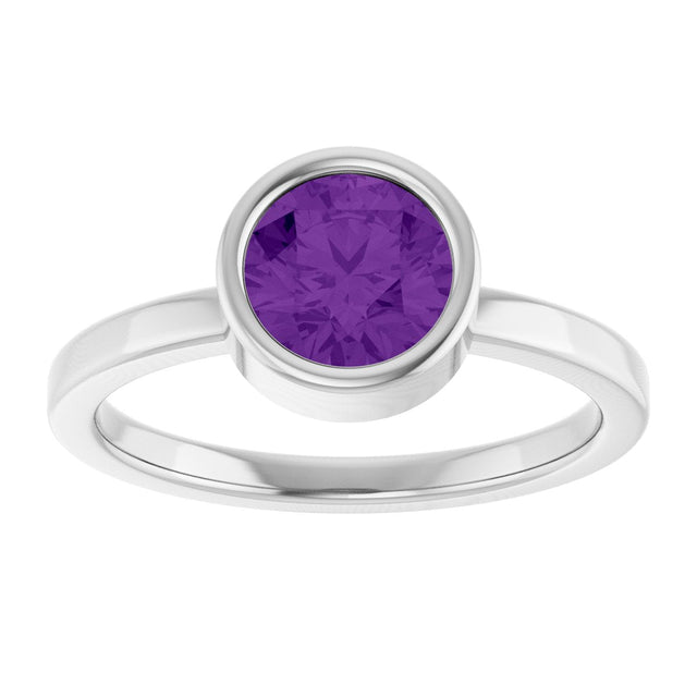 Platinum Round Natural Amethyst Bezel-Set Solitaire Ring - view 8