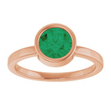 14K Gold Round Lab-Grown Emerald Bezel-Set Solitaire Ring - Rose Gold - view 8