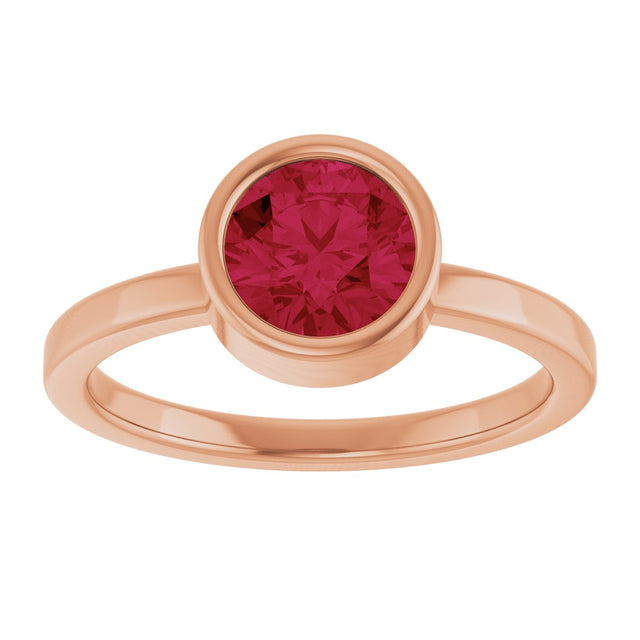 14K Gold Round Lab-Grown Ruby Bezel-Set Solitaire Ring - Rose Gold - view 8